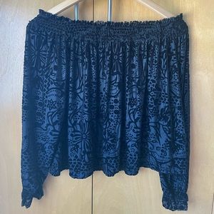 Free People Off the shoulder velvet patterned long sleeve top